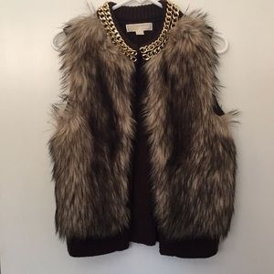 Michael Kors Faux Fur Vest with Gold Chain Detail